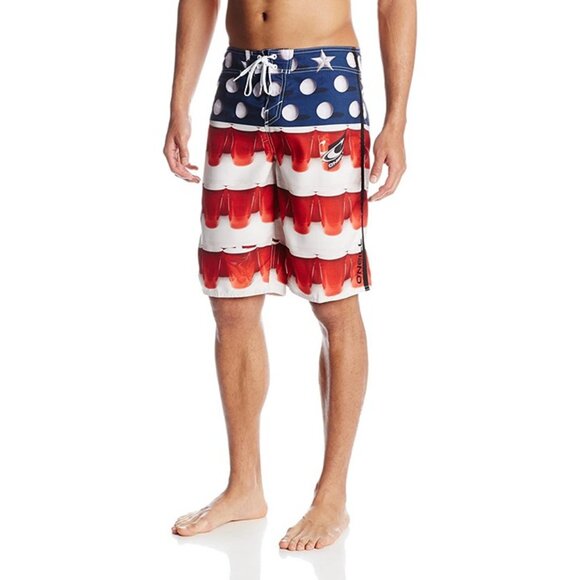 Men's O'Neill Murca Swim Boardshorts (Red, White, & Beerpong) - Picture 1 of 5